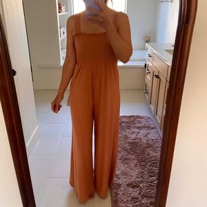 Roxy Just Passing By Smocked Wide Leg Jumpsuit